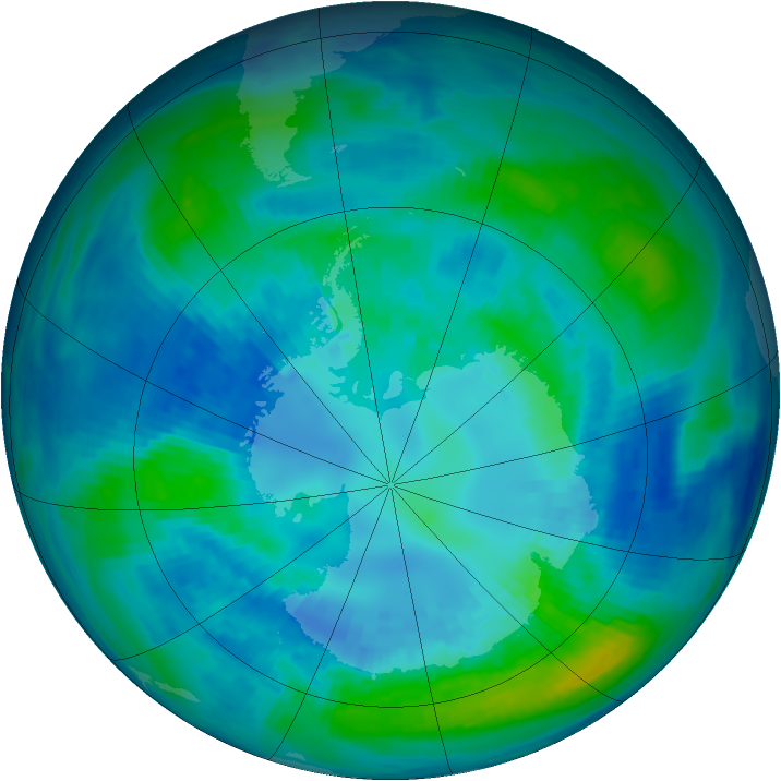 Antarctic ozone map for 14 April 1993